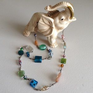 Beautiful Glass Beaded Floral Necklace Long